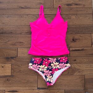 Bright Pink Floral Tankini sz L NWT